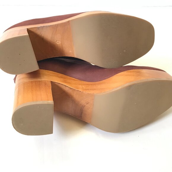 Coclico Vida Clog Ankle Boots Womens 38 8 Purple Suede Wood Sole Heels Rear Zip - Picture 9 of 11